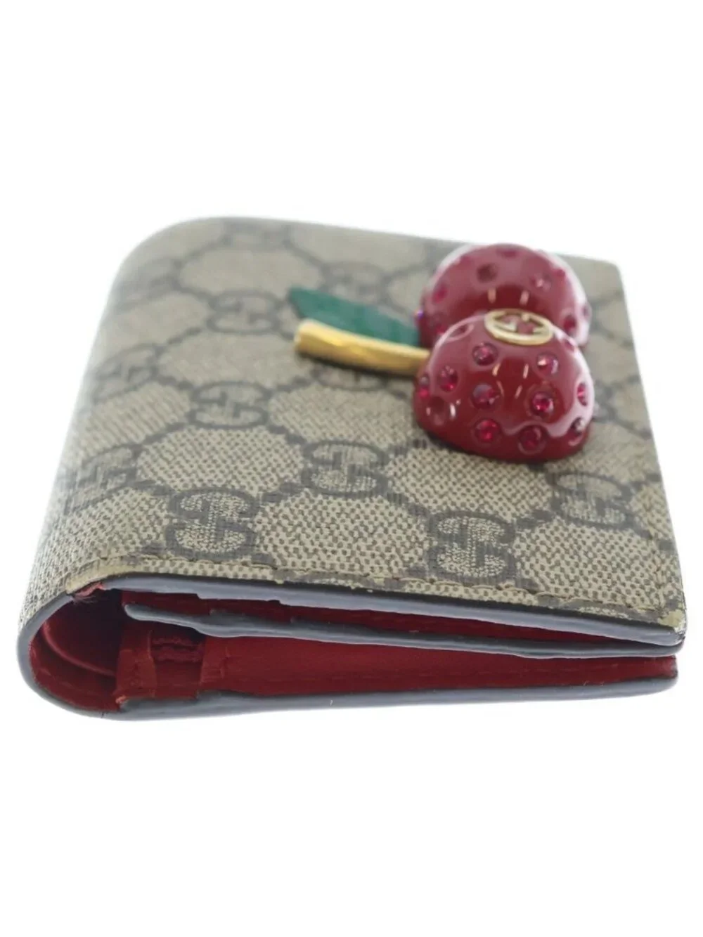 Gucci GG Supreme Cherry Compact Wallet Bifold Beige - Picture 3 of 6